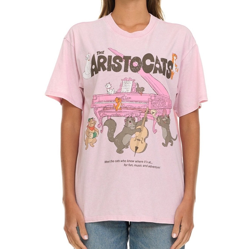 The Aristocats Disney Graphic T Shirt Womens Pink Short Sleeve Tee Top 2X New